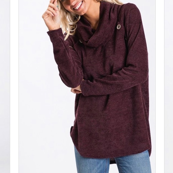 Callie- burgundy cowl sweater top with buttons - Picture 7 of 8